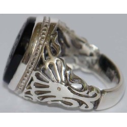 Iran Islam Shia SALAWAT Blessing to Prophet & Ahlu-l Bait Natural Black Agate Aqeeq Aqiq Onyx Silver 925 Ring