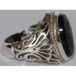 Iran Islam Shia SALAWAT Blessing to Prophet & Ahlu-l Bait Natural Black Agate Aqeeq Aqiq Onyx Silver 925 Ring