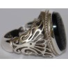 Iran Islam Shia SALAWAT Blessing to Prophet & Ahlu-l Bait Natural Black Agate Aqeeq Aqiq Onyx Silver 925 Ring