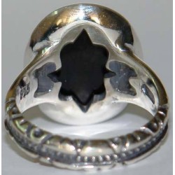 Iran Islam Shia SALAWAT Blessing to Prophet & Ahlu-l Bait Natural Black Agate Aqeeq Aqiq Onyx Silver 925 Ring