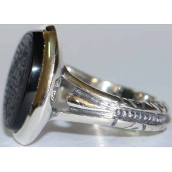 Iran Islam Shia SALAWAT Blessing to Prophet & Ahlu-l Bait Natural Black Agate Aqeeq Aqiq Onyx Silver 925 Ring