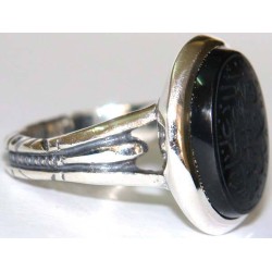 Iran Islam Shia SALAWAT Blessing to Prophet & Ahlu-l Bait Natural Black Agate Aqeeq Aqiq Onyx Silver 925 Ring