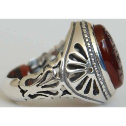 Iran Islam Shia SALAWAT Blessing to Prophet & Ahlu-l Bait Natural Agate Aqeeq Aqiq Silver 925 Ring