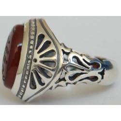 Iran Islam Shia SALAWAT Blessing to Prophet & Ahlu-l Bait Natural Agate Aqeeq Aqiq Silver 925 Ring