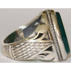 Iran Islam Shia SALAWAT Blessing to Prophet & Ahlu-l Bait Natural Chrysoprase Green Agate Aqeeq Aqiq Silver 925 Ring