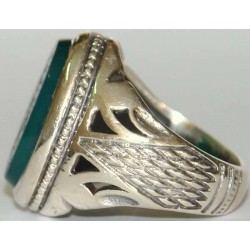 Iran Islam Shia SALAWAT Blessing to Prophet & Ahlu-l Bait Natural Chrysoprase Green Agate Aqeeq Aqiq Silver 925 Ring
