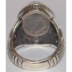 Iran Islam Shia YA FATIMAH AL-ZAHRA carved in Nice Arabic Calligraphy on Natural Agate Sterling Silver 925 Ring