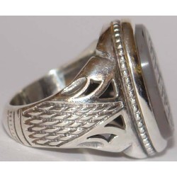Iran Islam Shia YA FATIMAH AL-ZAHRA carved in Nice Arabic Calligraphy on Natural Agate Sterling Silver 925 Ring