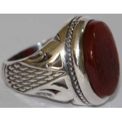 Iran Islam Shia YA FATIMAH AL-ZAHRA carved in Nice Arabic Calligraphy on Natural Agate Sterling Silver 925 Ring