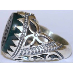 Iran Islam Shia MUHAMMAD HABIB ALLAH Engraved on Natural Chrysoprase Green Agate Sterling Silver 925 Ring