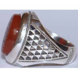 Iran Islam Shia "Wilayat of Ali is Fortress of Tawhid" Engraved on Natural Agate Sterling Silver 925 Ring