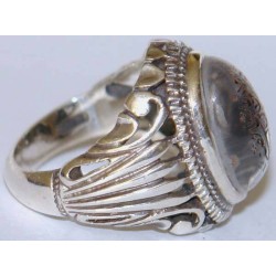 Iran Islam Shia "Wilayat of Ali is Fortress of Tawhid" Engraved on Natural Dur-e Najaf Sterling Silver 925 Ring