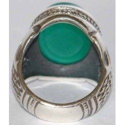 Iran Islam Shia "Wilayat of Ali is Fortress of Tawhid" Engraved on Natural Chrysoprase Green Agate Sterling Silver 925 Ring