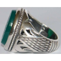 Iran Islam Shia "Wilayat of Ali is Fortress of Tawhid" Engraved on Natural Chrysoprase Green Agate Sterling Silver 925 Ring