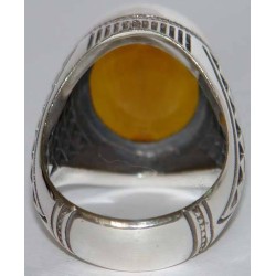 Iran Islam Shia ZIKR-o ALI IBADAH Engraved on Natural Yellow Agate Sterling Silver 925 Ring