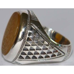 Iran Islam Shia ZIKR-o ALI IBADAH Engraved on Natural Yellow Agate Sterling Silver 925 Ring