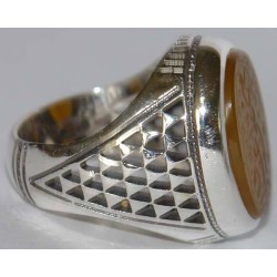 Iran Islam Shia ZIKR-o ALI IBADAH Engraved on Natural Yellow Agate Sterling Silver 925 Ring