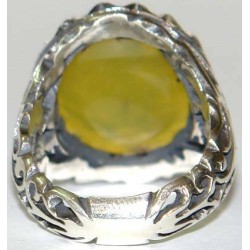 Iran Islam Shia Mirror Quran Ayah Basmala Bismillah in Nice Arabic Calligraphy on Natural Yellow Agate Sterling Silver 925 Ring