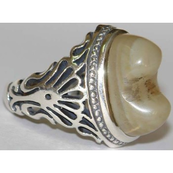 Iran Natural Eye Agate Aqeeq Aqiq Akik Protection Gemstone Sterling Silver 925 Ring