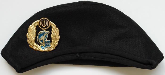 Iran Military Islamic Revolutionary Guards Corps ( Sepah-e Pasdaran, IRG, IRGC ) Commandos Black Beret Hat & Badge