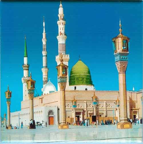 Islam Medina Al Madinah Al Munawwarah Green Dome of Al-Masjid Al-Nabawi Decorative Tile