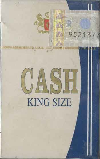 CASH King Size Packed in UAE with Iran Tax Label & Persian Health Warning Text on side Unopened Full Cigarette Pack