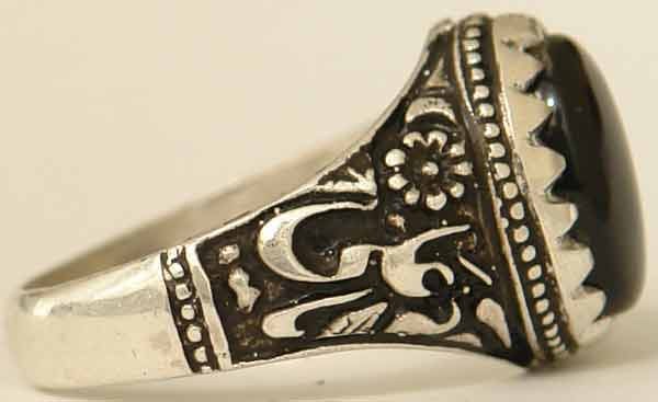 Iran Islam Shia Imam Ali Name Natural Onyx Black Agate Aqeeq Aqiq Sterling Silver 925 Ring