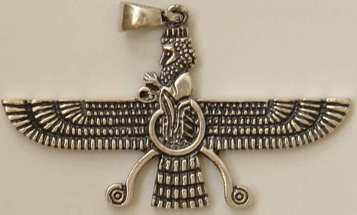 Iran Persia Double-Sided Sterling Silver 925 Zoroastrian Farvahar Wing Necklace Pendant
