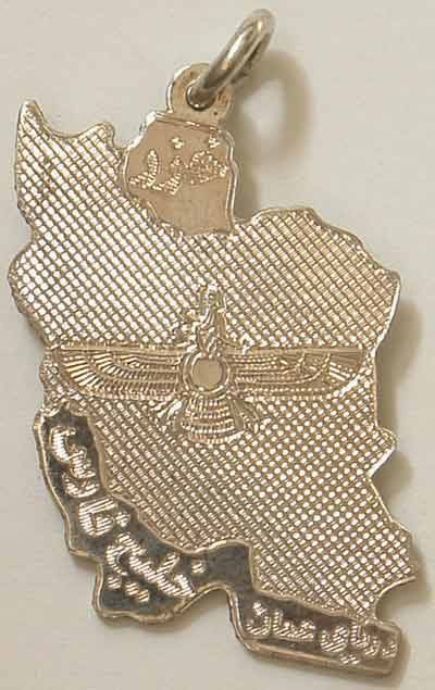 Iran Persia Map Sterling Silver 925 with Zoroastrian Farvahar Wing inside Necklace Pendant