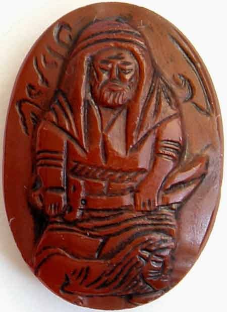 Iran Islam Shia Imam Ali holding Zulfiqar & a Lion down His Feet Hand Carving on Agate Gemstone