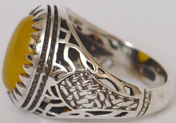 Iran Islam Shia Natural Yellow Agate Aqeeq Aqiq Akeek Sterling Silver 925 Ring