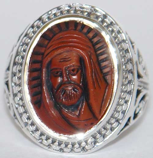Iran Islam Islamic Shia Imam Ali a.s. Face Hand Carving on Agate Aqeeq Aqiq Akeek Gemstone Sterling Silver 925 Ring
