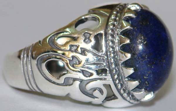 Iran Islam Shia Imam ALI-ON MA' AL-HAQQ Natural Lajward ( Lapis Lazuli ) Gemstone Sterling Silver 925 Ring