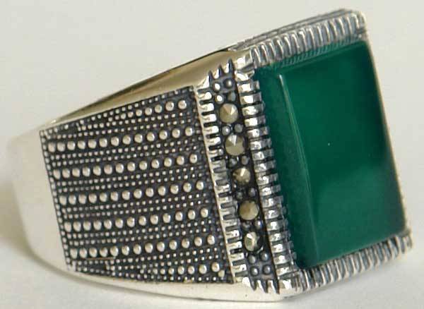Iran Islam Shia Natural Square Chrysoprase Green Aqeeq Aqiq Agate Sterling Silver 925 Ring