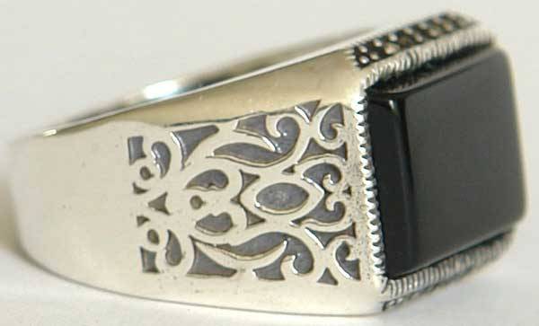 Iran Islam Shia Natural Square Onyx Agate Aqeeq Aqiq Akeek Sterling Silver 925 Ring