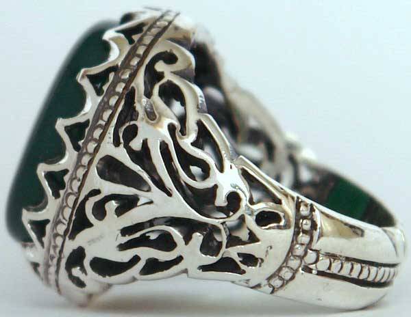 Iran Islam Shia Natural Chrysoprase Green Aqeeq Aqiq Agate Sterling Silver 925 Ring