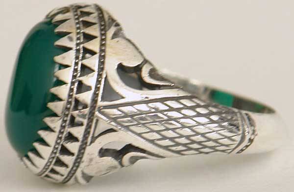 Iran Islam Shia Natural Chrysoprase Green Aqeeq Aqiq Agate Sterling Silver 925 Ring