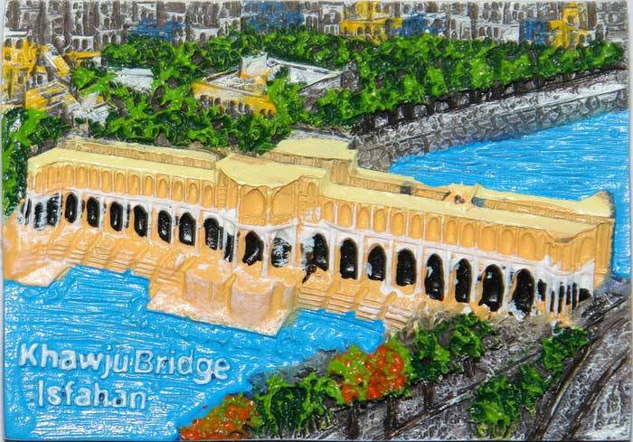 Iran Isfahan Relief of Pole Khaju (Khaju Bridge) Hand-Painted 3D Polyresin Fridge Magnet