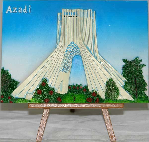 Iran Tehran Relief of Azadi Tower Hand-Painted 3D Polyresin Picture on Table