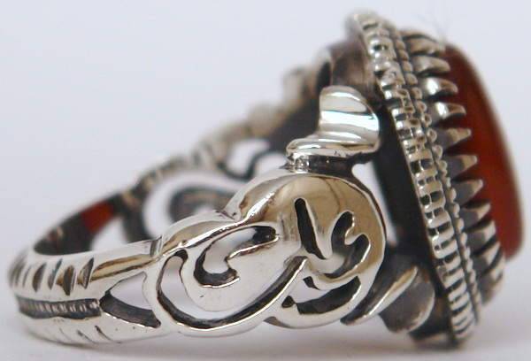 Iran Islam Shia Imam ALI Name on Rings Sides with Natural Agate Aqeeq Aqiq Sterling Silver 925 Ring