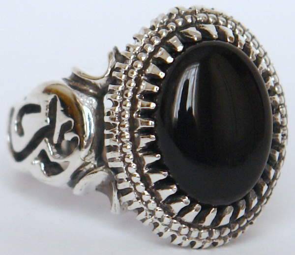 Iran Islam Shia Imam ALI Name on Rings Sides with Natural Onyx Black Agate Aqeeq Sterling Silver 925 Ring