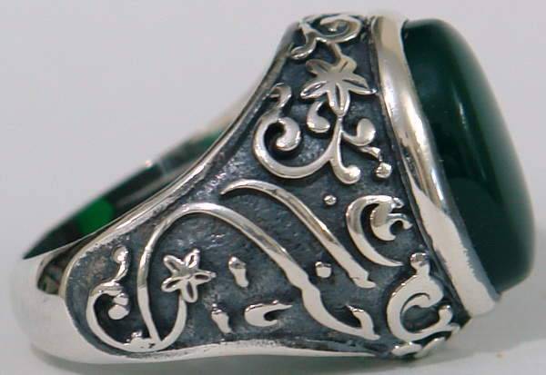 Iran Islam Shia Ahlul-Bayt Imam Husain & Abul-Fazl Al-Abbas Natural Chrysoprase Green Agate Aqeeq Sterling Silver 925 Ring