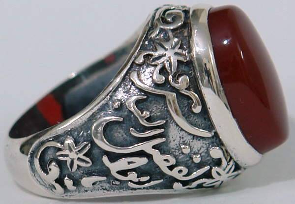 Iran Islam Shia Karbala Ahlul-Bayt Imam Husain & Abul-Fazl Al-Abbas Alamdar Natural Agate Aqeeq Sterling Silver 925 Ring